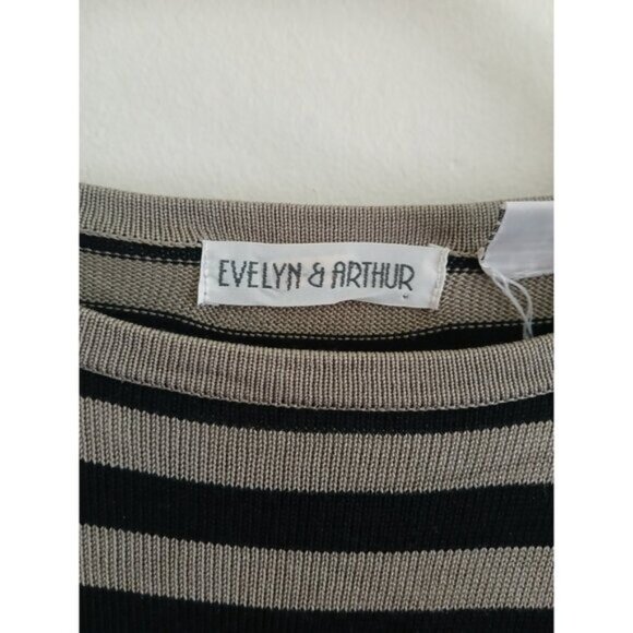 Evelyn & Arthur Silk Striped Top Grey Black Preppy Classic Quiet Luxury Medium - Picture 4 of 6